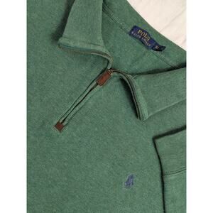 Polo Ralph Lauren Sweater Mens XL Tall Green Knit 1/4 Zip Pullover 100% Cotton